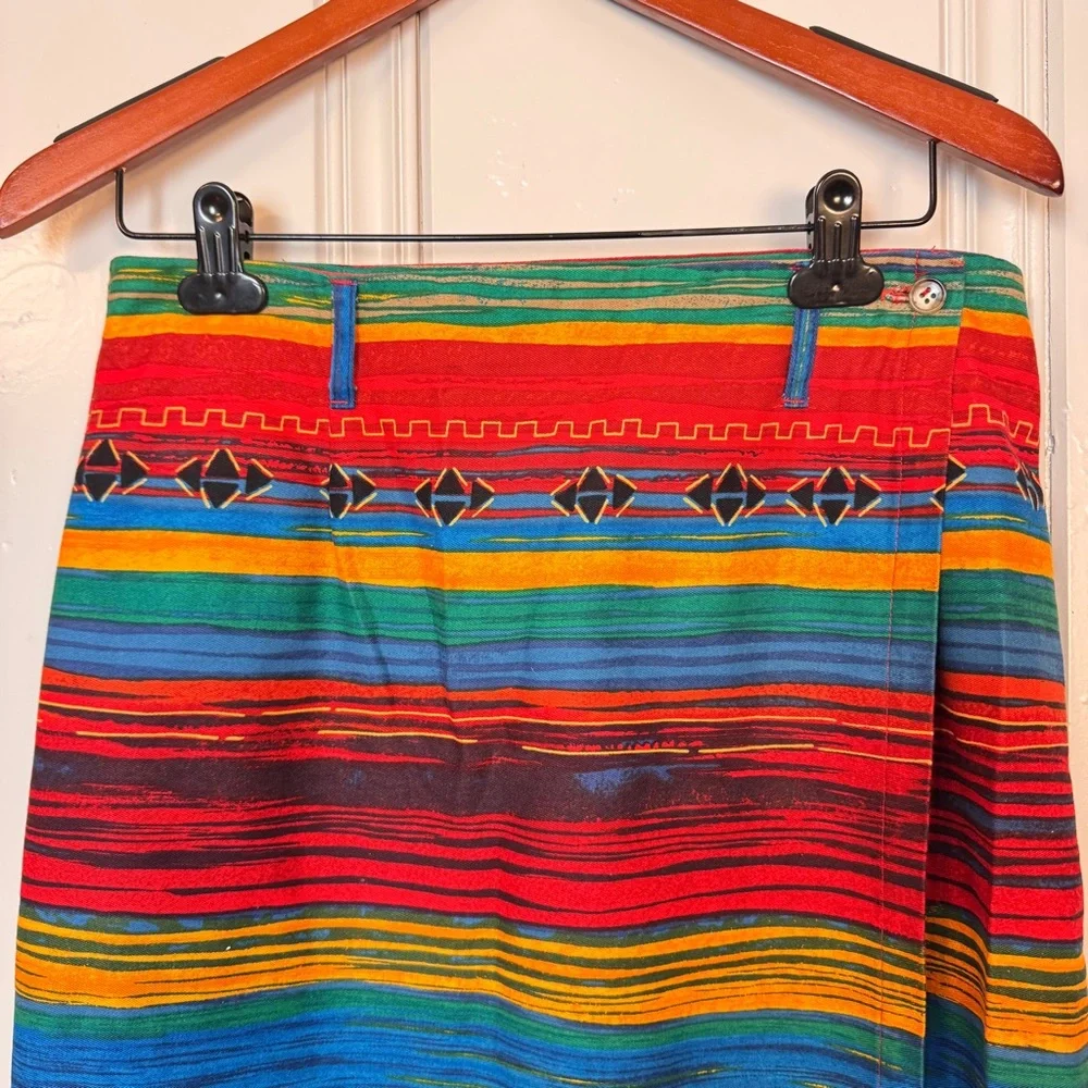 Vintage Breeches Aztec Western Maxi Wrap Skirt 100% cotton Ranchwear Boho SZ 14 - Picture 2 of 13
